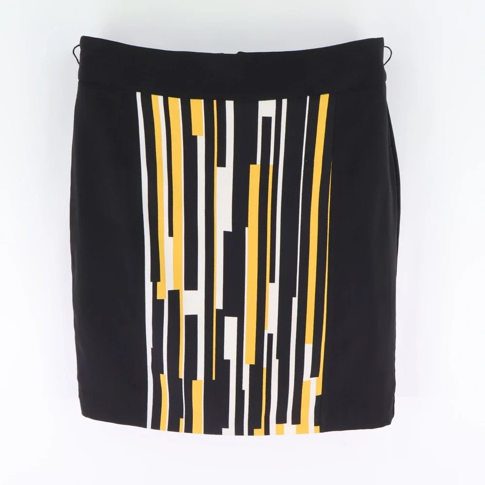 Worthington Short Skirt Lined Straight Womens Size 6 Black Yellow White Back Zip